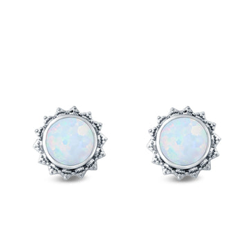 Round Stud Earrings Lab Created White Opal 925 Sterling Silver (11mm)
